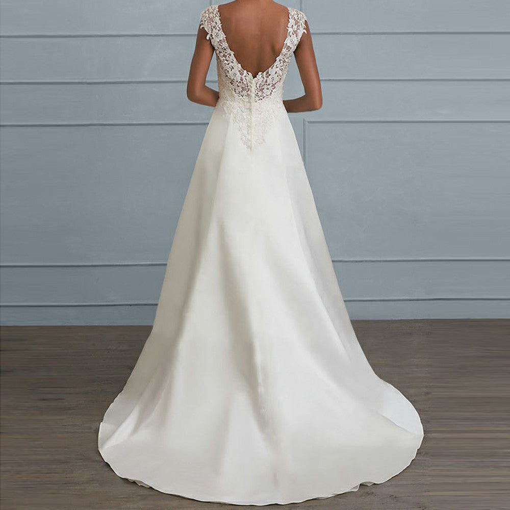 Women's Color Lace Splicing Sling Hollow Backless Toast Dress