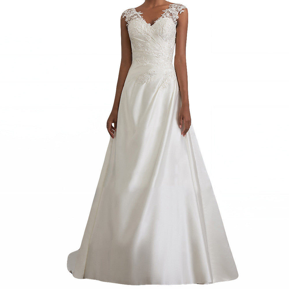 Women's Color Lace Splicing Sling Hollow Backless Toast Dress