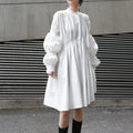 Fashion Fashionmonger Irregular Pleating Lantern Sleeve Large Swing Dress