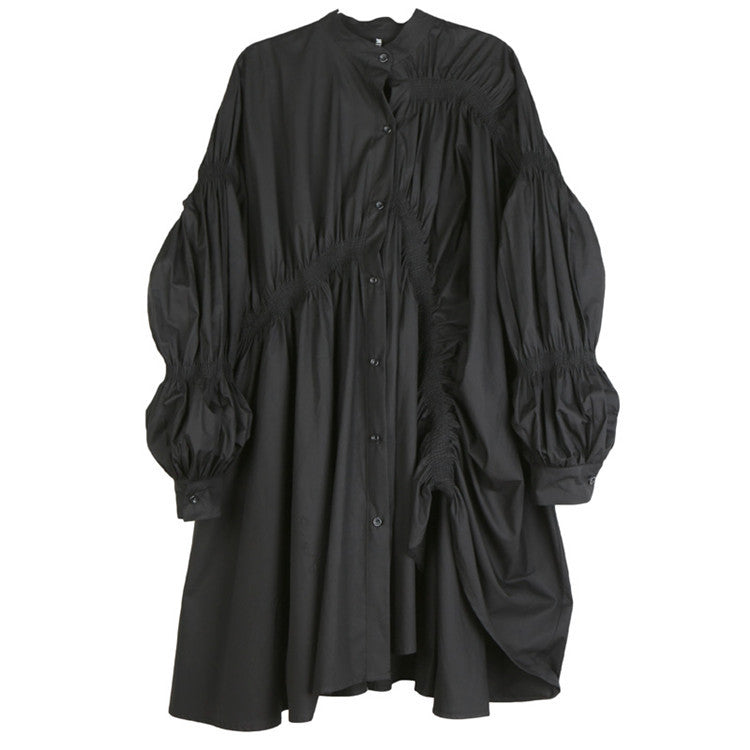 Fashion Fashionmonger Irregular Pleating Lantern Sleeve Large Swing Dress