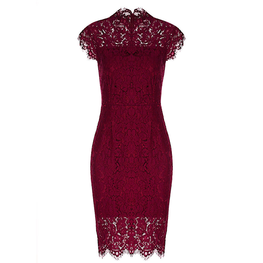 Women's Solid Color Lace Short-sleeved Sheath Dress