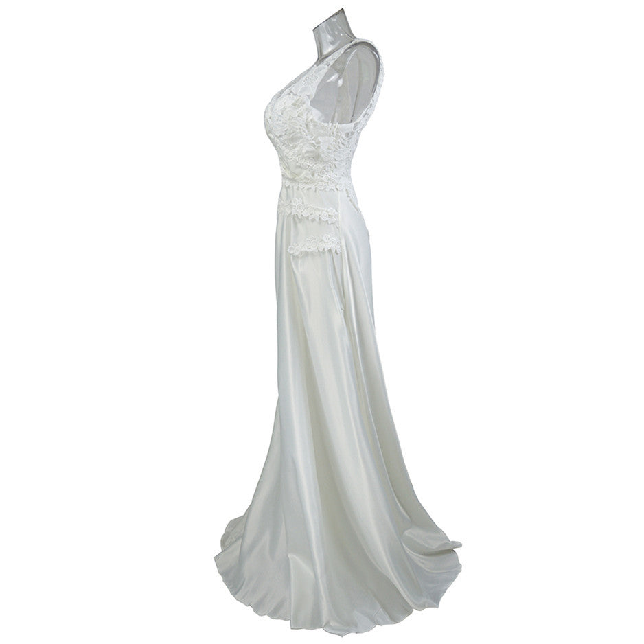 Women's Color Lace Splicing Sling Hollow Backless Toast Dress