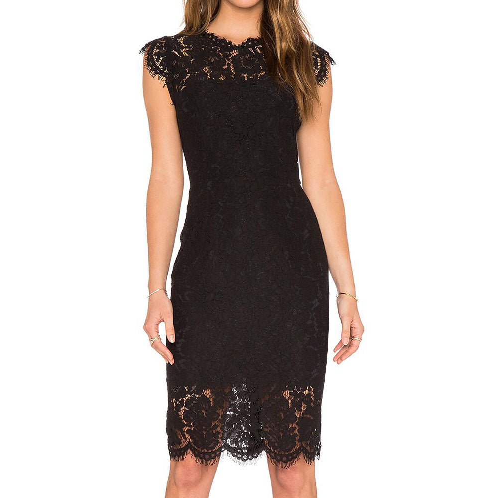 Women's Solid Color Lace Short-sleeved Sheath Dress