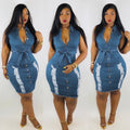Women's Sexy Fashion Sleeveless Denim Slim Water Washed Skirts