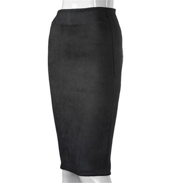 Women's Suede Sheath Solid Color Midi Skirt
