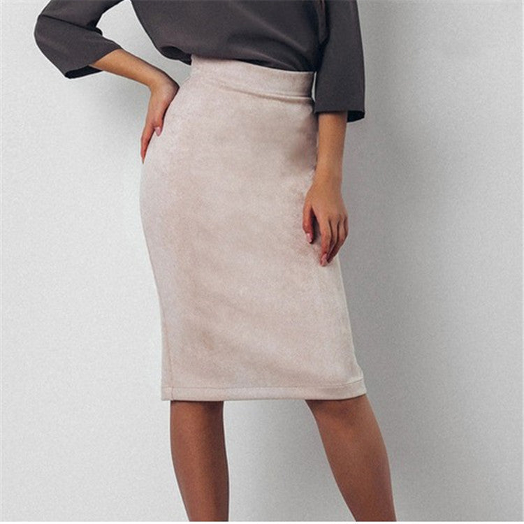 Women's Suede Sheath Solid Color Midi Skirt