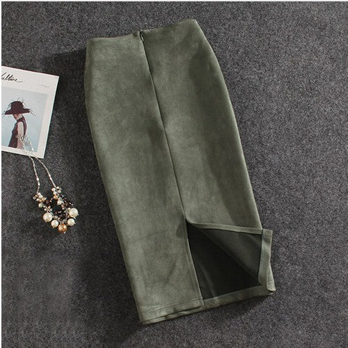 Women's Suede Sheath Solid Color Midi Skirt