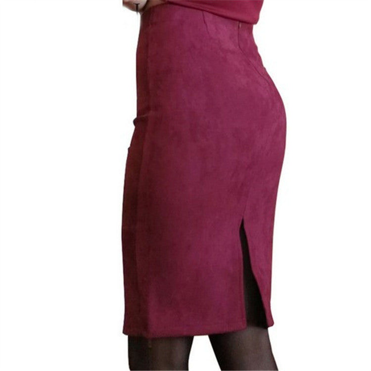 Women's Suede Sheath Solid Color Midi Skirt