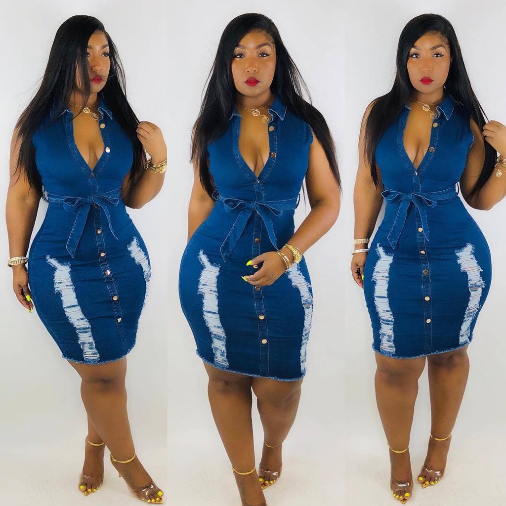 Women's Sexy Fashion Sleeveless Denim Slim Water Washed Skirts