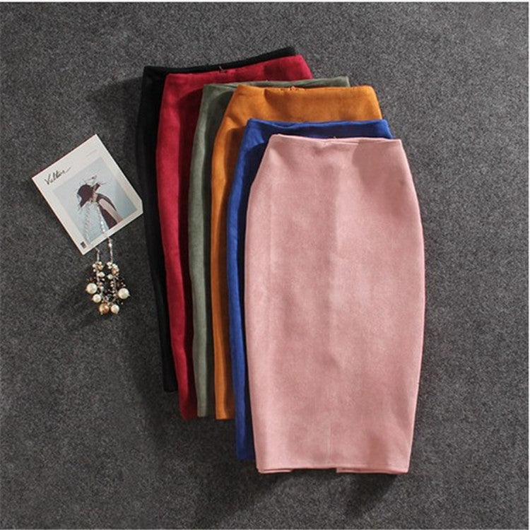 Women's Suede Sheath Solid Color Midi Skirt