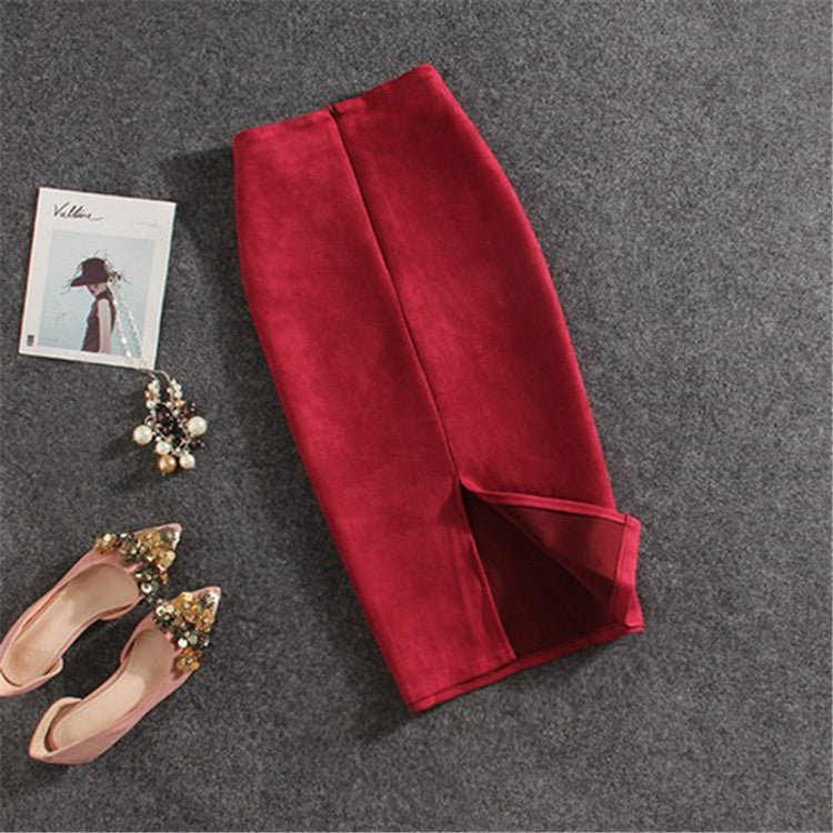 Women's Suede Sheath Solid Color Midi Skirt