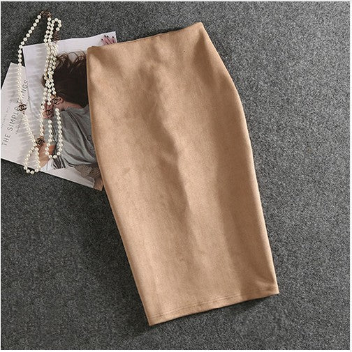 Women's Suede Sheath Solid Color Midi Skirt