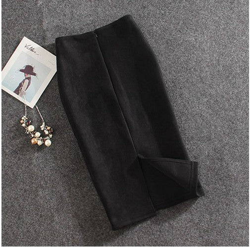 Women's Suede Sheath Solid Color Midi Skirt