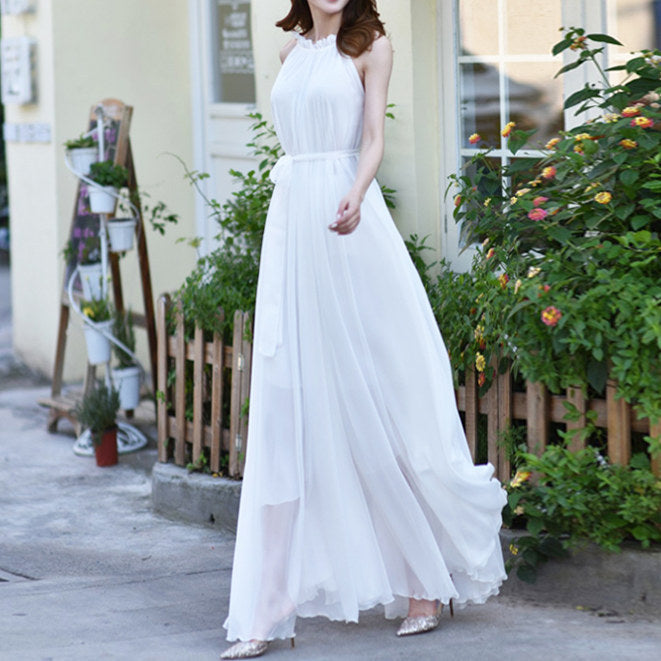Floor Stand Collar Chiffon Beach Super Dress