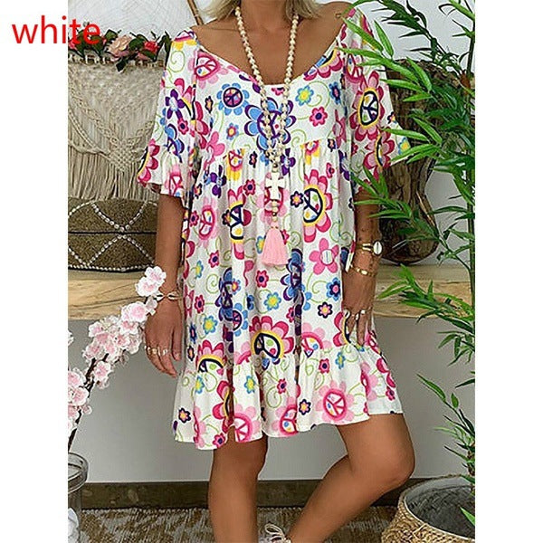 Women's Large Round Neck Sleeve Printed Dress