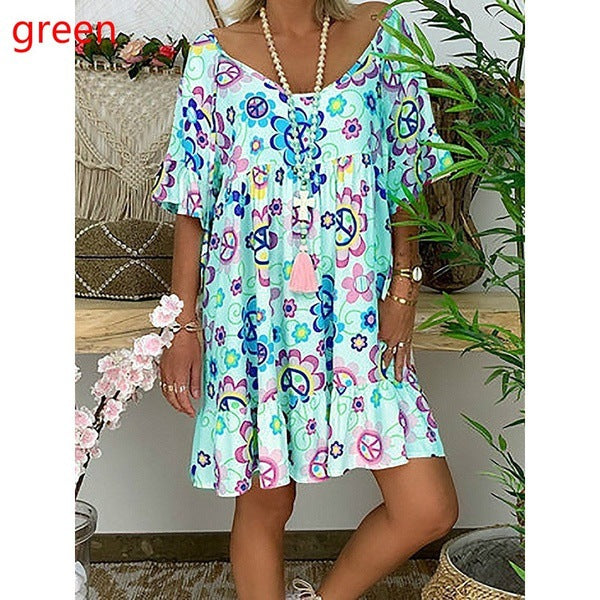Women's Large Round Neck Sleeve Printed Dress