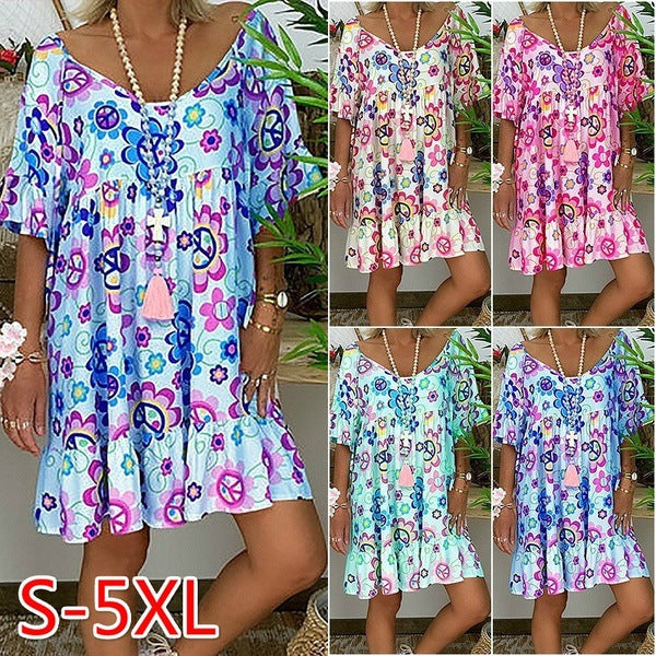 Women's Large Round Neck Sleeve Printed Dress