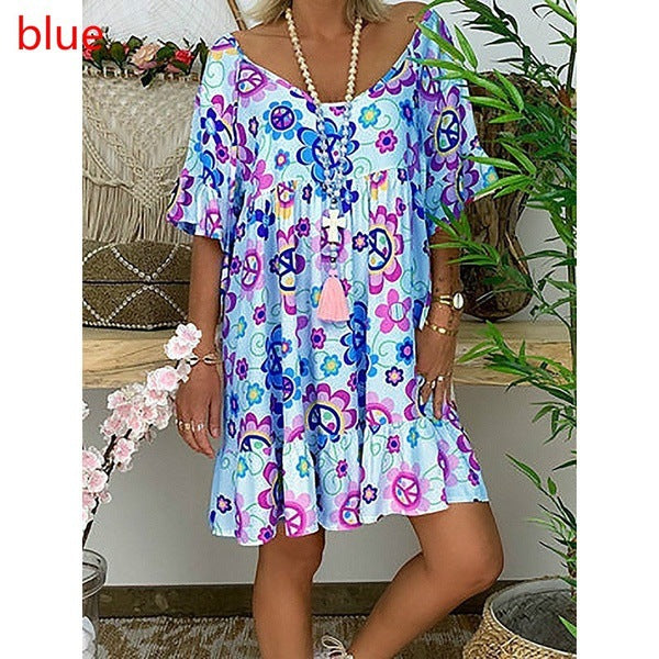 Women's Large Round Neck Sleeve Printed Dress
