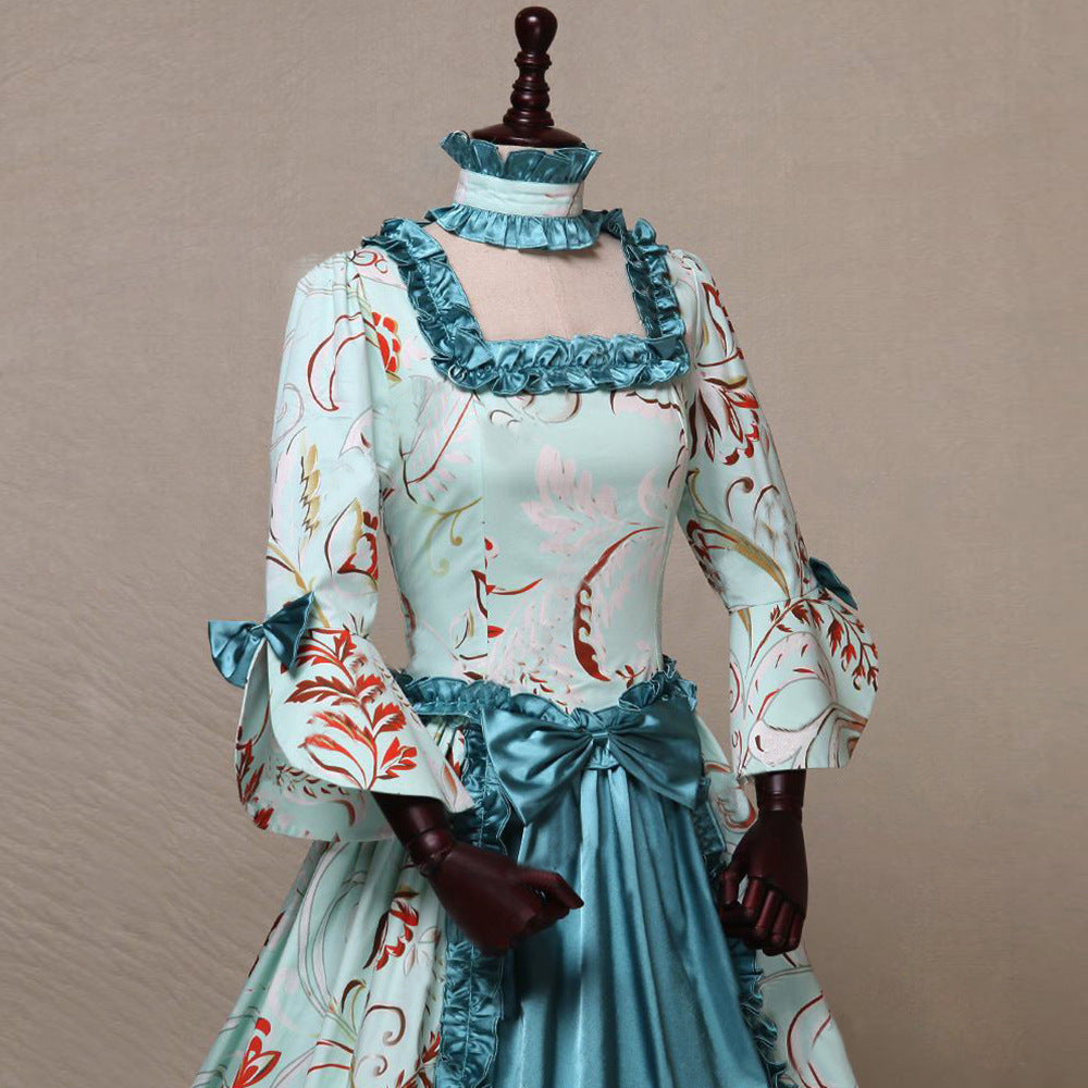 Sleeve Printed Elegant Court Retro Large Dress