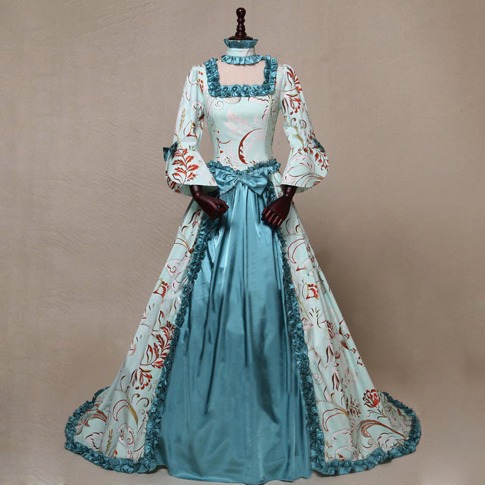 Sleeve Printed Elegant Court Retro Large Dress