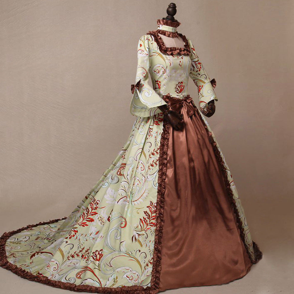 Sleeve Printed Elegant Court Retro Large Dress