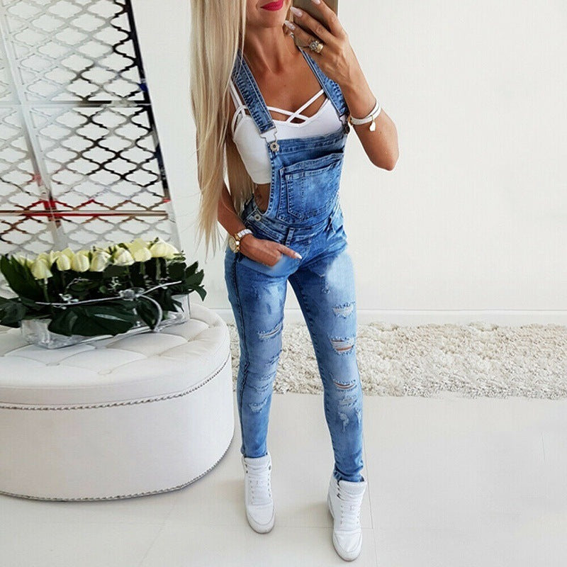 Women's Y-shaped Broadband Sexy Tight Suspender Hand Frayed Women's Jeans