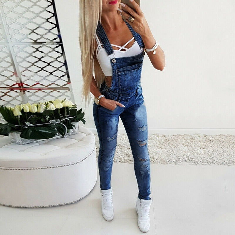 Women's Y-shaped Broadband Sexy Tight Suspender Hand Frayed Women's Jeans