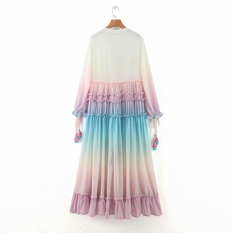Women's Versatile Slimming Gradient Color Tassel Holiday Dress