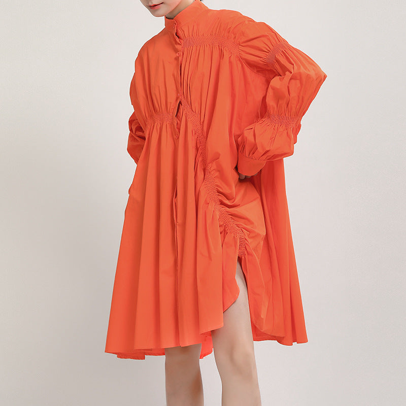 Fashion Fashionmonger Irregular Pleating Lantern Sleeve Large Swing Dress