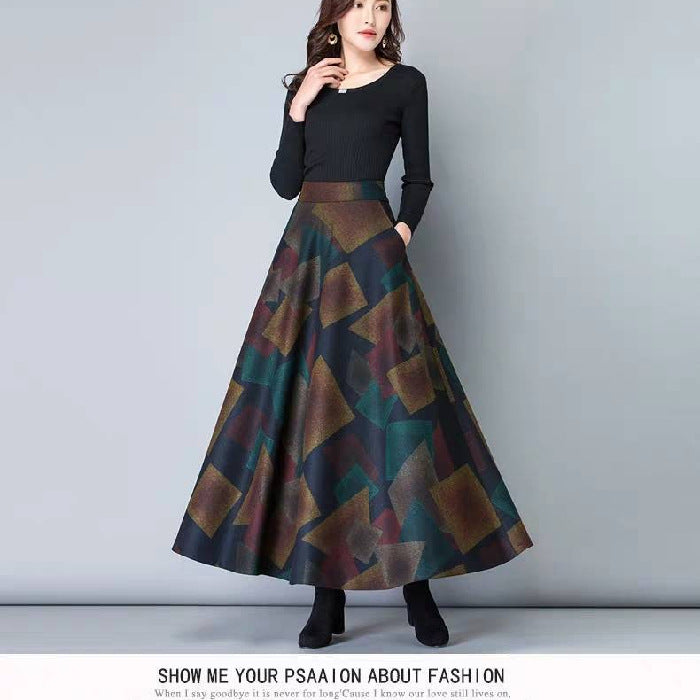 Women's Woolen High Waist Long Slimming A- Line Skirts