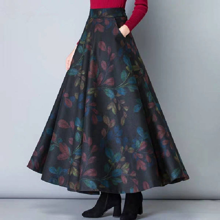 Women's Woolen High Waist Long Slimming A- Line Skirts