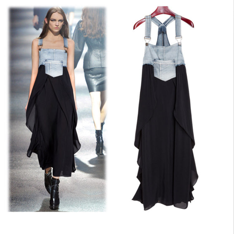Fashion Ruffles Long Loose Large Denim Dress