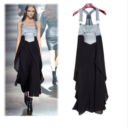 Fashion Ruffles Long Loose Large Denim Dress
