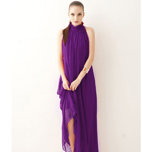 Floor Stand Collar Chiffon Beach Super Dress