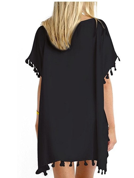 Women's Round Neck Chiffon Tassel Large Loose Beach Dress
