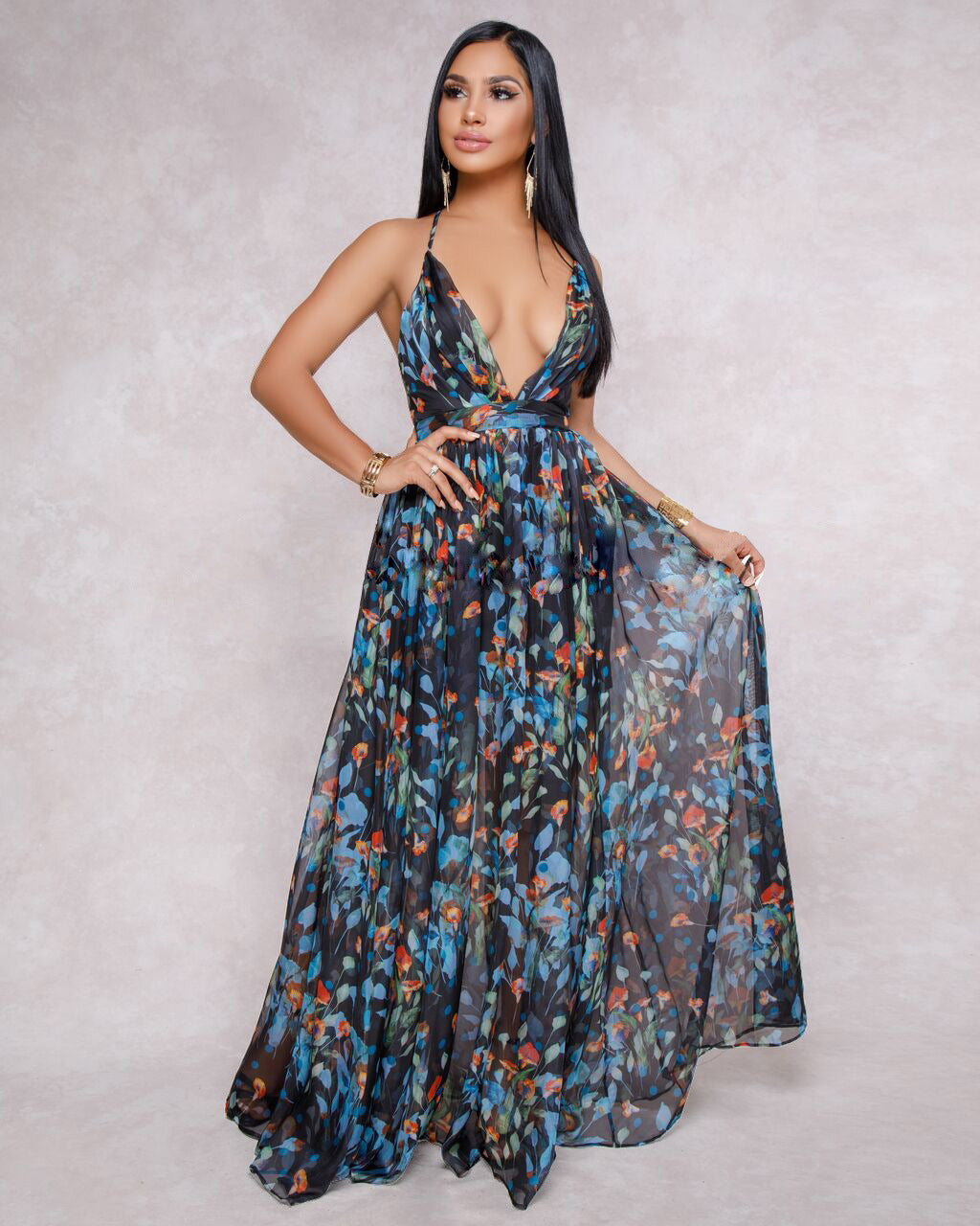 Elegant Versatile Casual Deep Backless Chiffon Dress