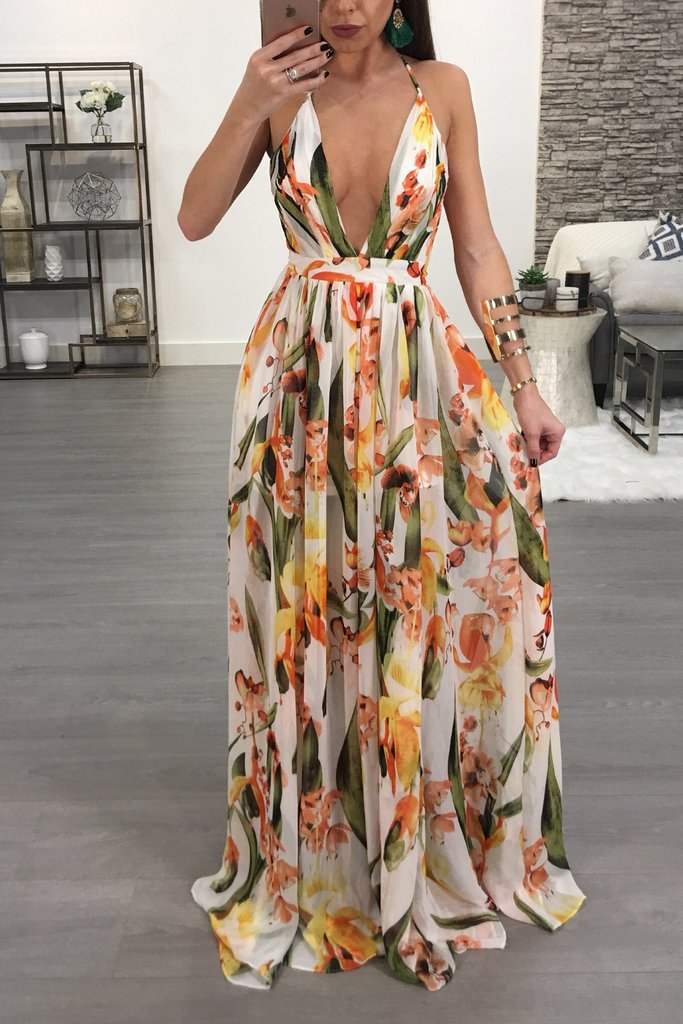Elegant Versatile Casual Deep Backless Chiffon Dress
