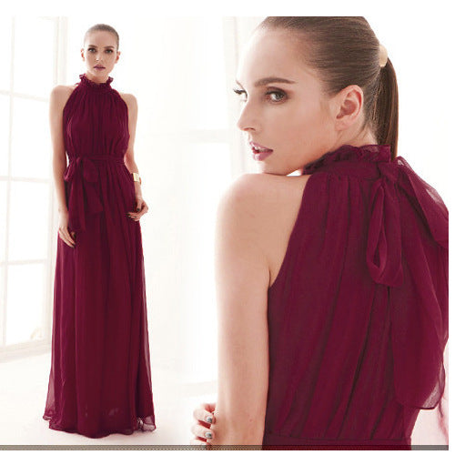 Floor Stand Collar Chiffon Beach Super Dress
