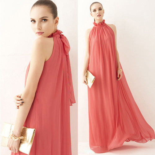 Floor Stand Collar Chiffon Beach Super Dress