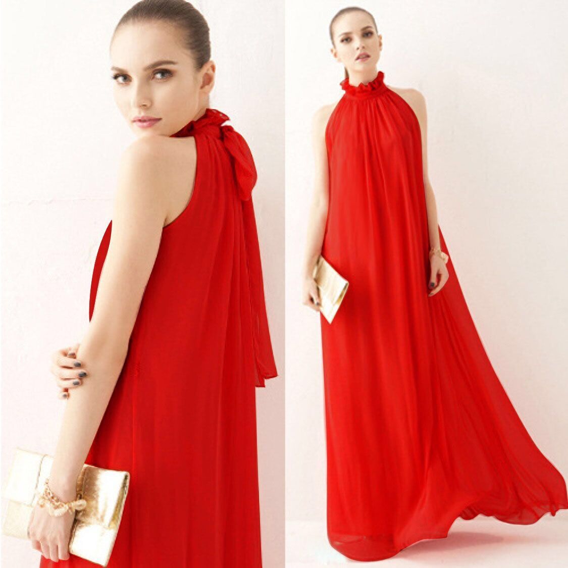 Floor Stand Collar Chiffon Beach Super Dress