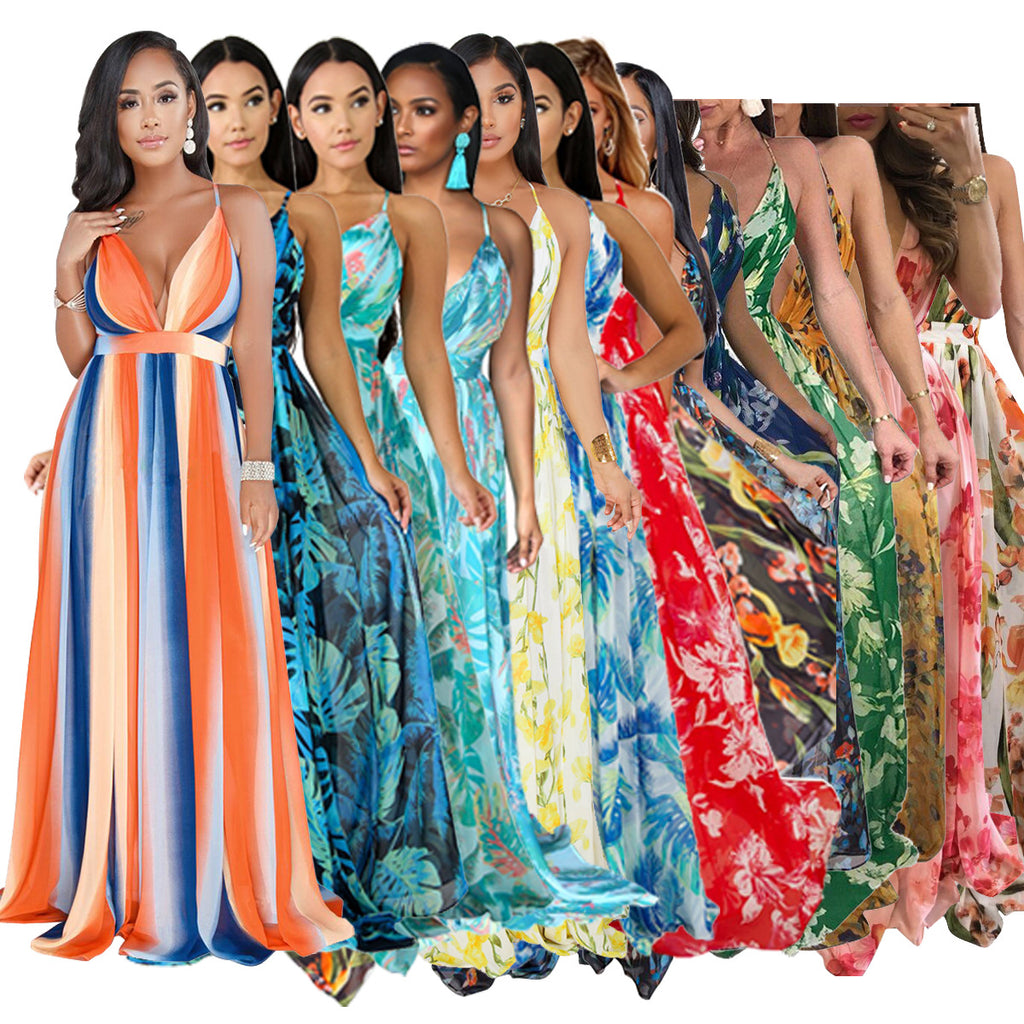 Elegant Versatile Casual Deep Backless Chiffon Dress