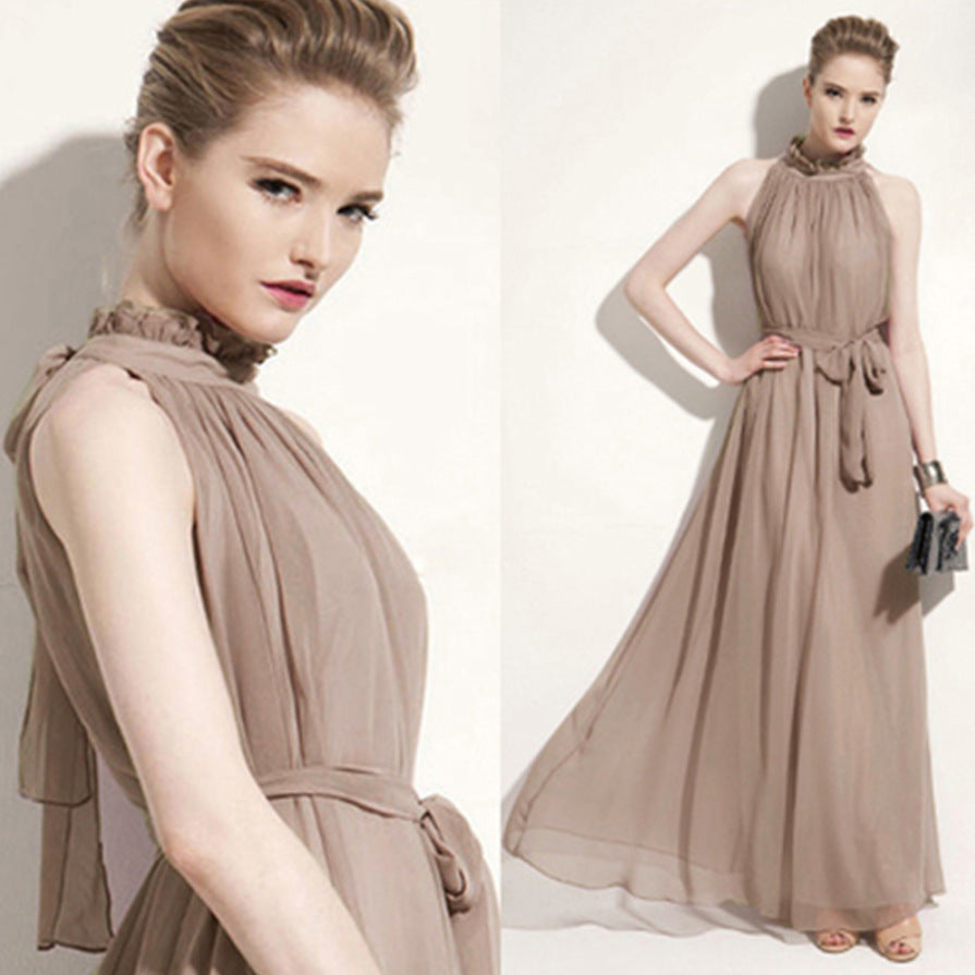 Floor Stand Collar Chiffon Beach Super Dress
