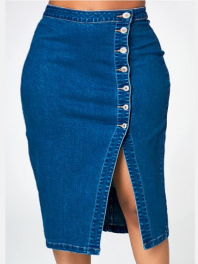 Classic Innovative Stretch Denim Long Hip Skirt