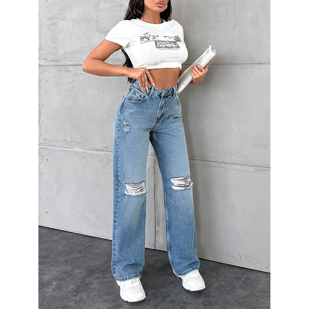Women's Washed Casual Loose Trendy Long Jeans