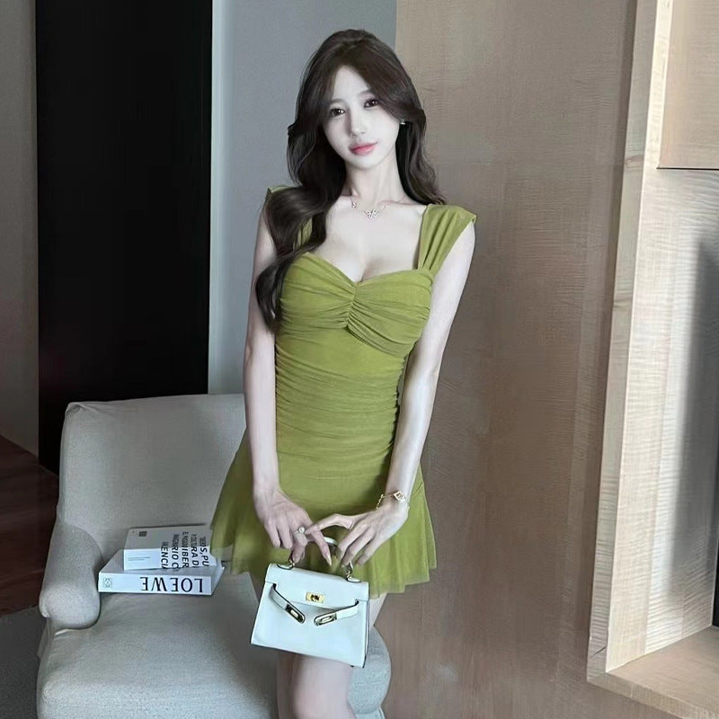 Women's Sexy Mesh Base Flounce Peplum Slip Dress