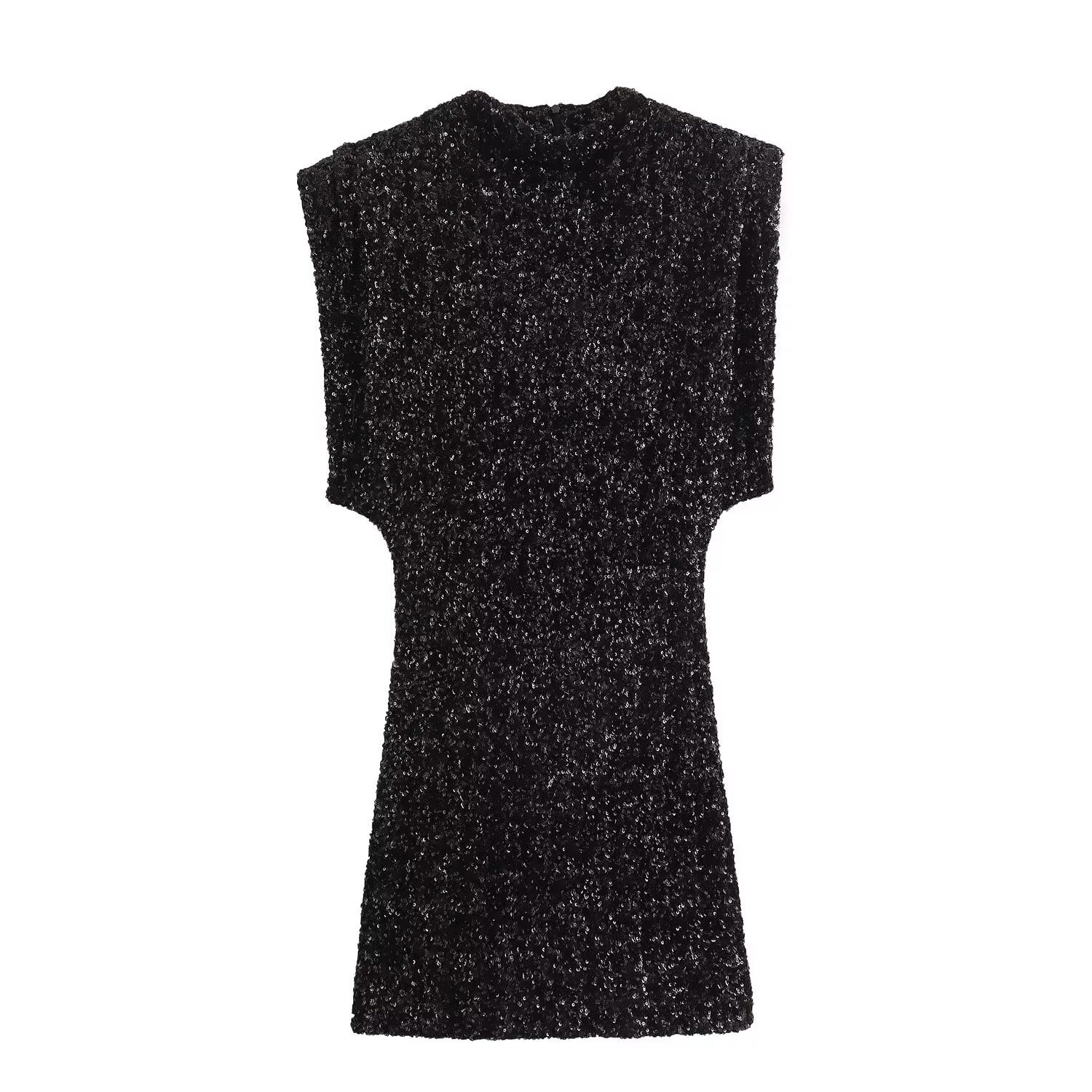 Winter Fashion French Strap Padded Shoulder Beads Dress