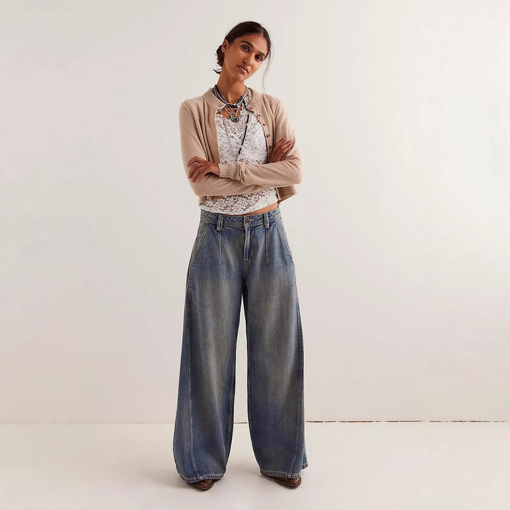 Women's American Wide Leg Tide Washed Worn Women's Jeans