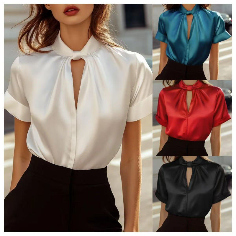 Women's Fashion Satin Short-sleeved Shirt For Blouse
