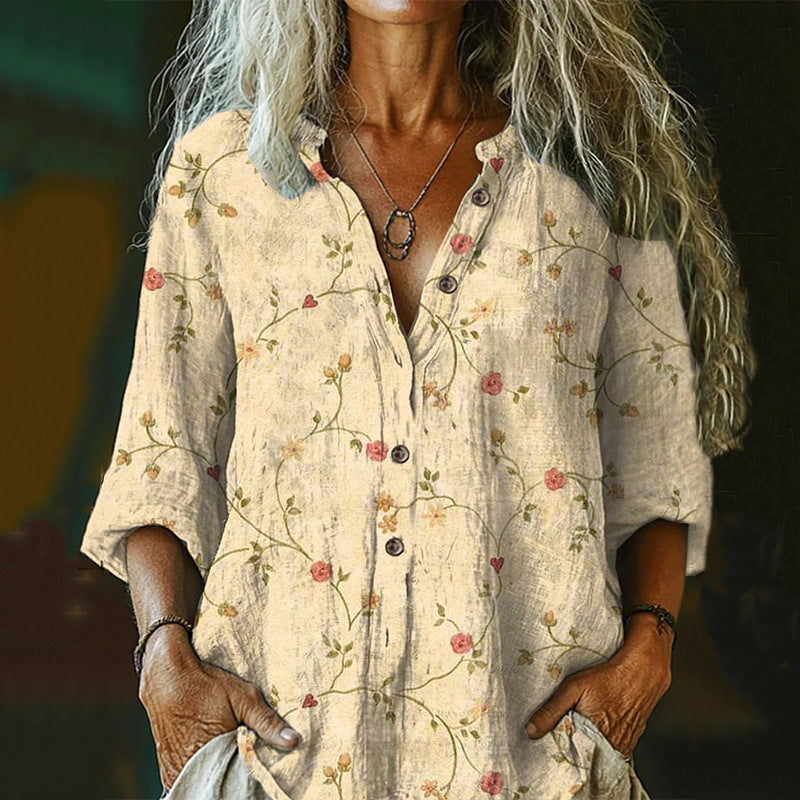 Women's Summer Casual Floral Shirt Little Daisy Blouse
