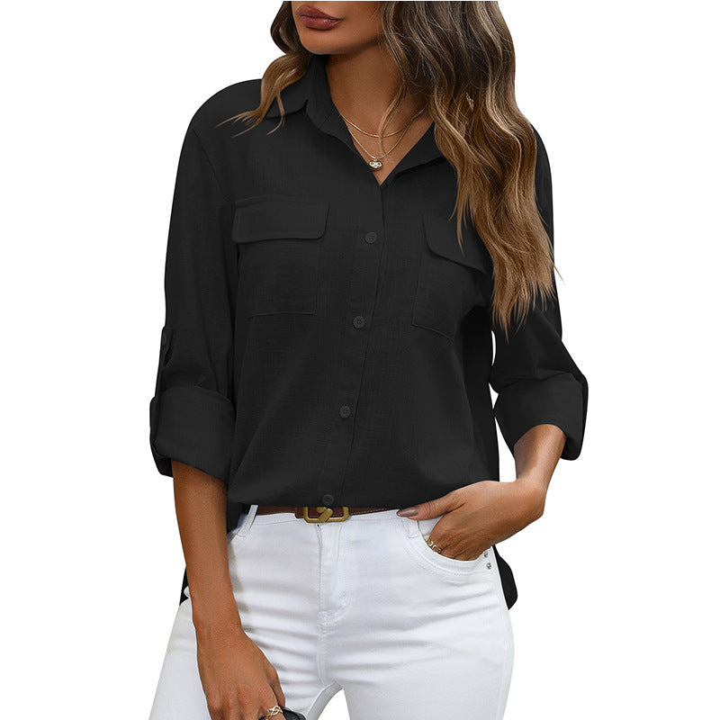 Women's Button Shirt Loose Solid Color Casual Blouse